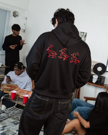Three-Duck Hoodie in Jet Black