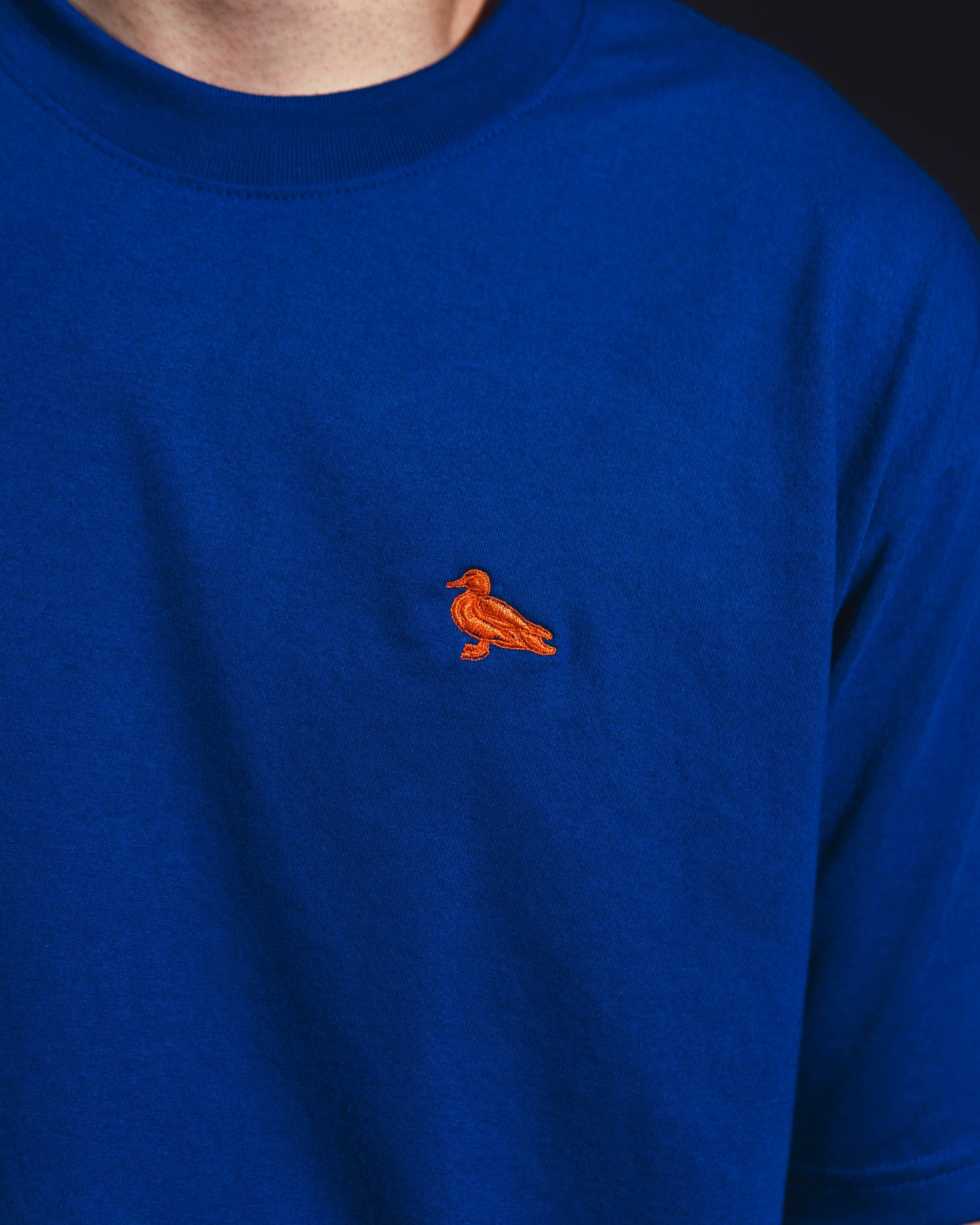 mozy&co. "Threads" Tee in Blue with Orange Thread
