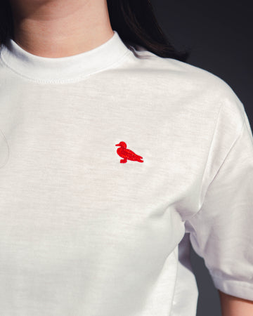 mozy&co. "Threads" Tee in White with Red Thread